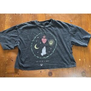 Cotton On Short Sleeve Faded Black Crop T Shirt One Size Fits Most